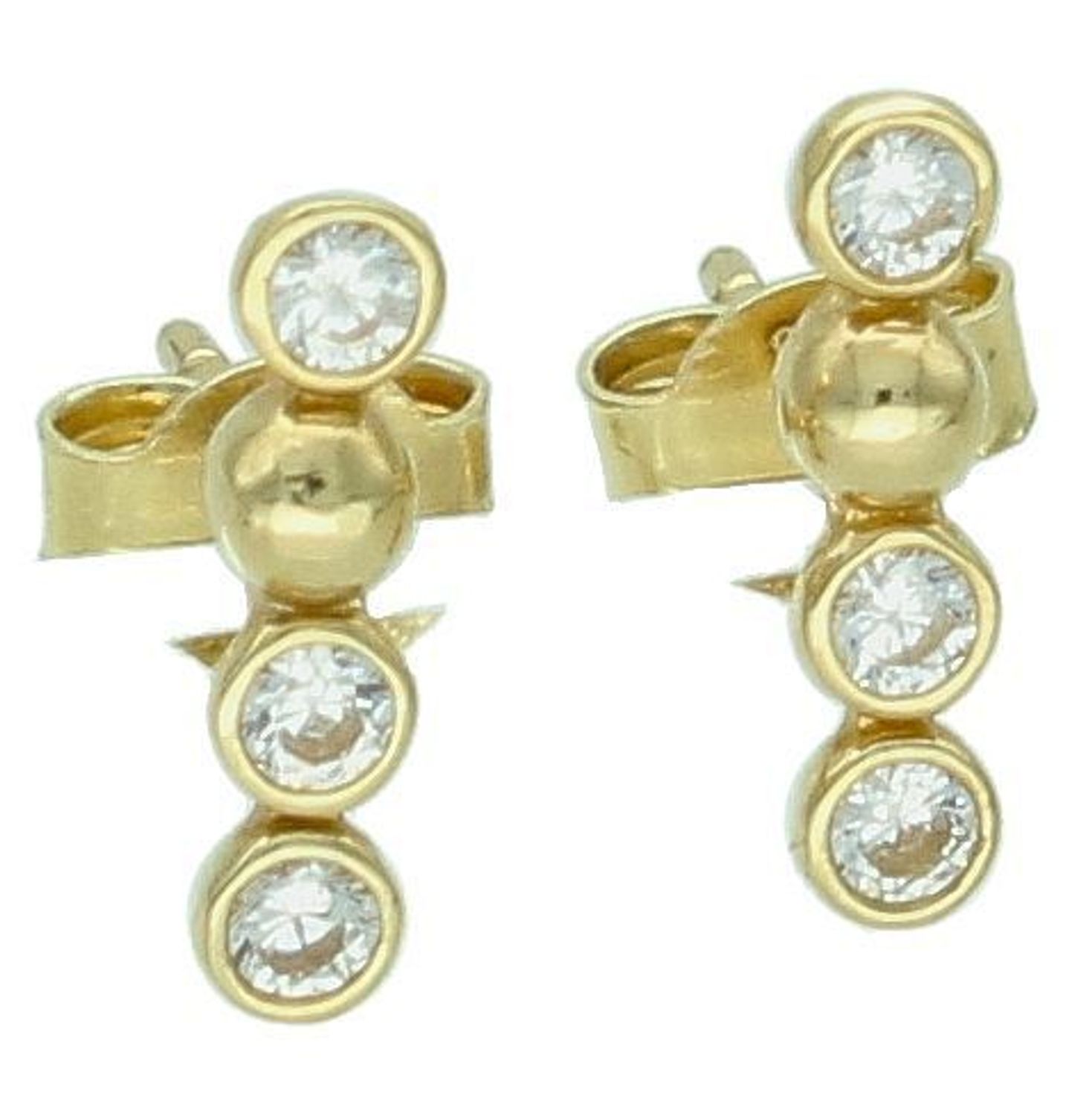 Kolczyki złote patyczki z cyrkonią pr 585, KL 9869 585  Kolczyki składają się z czterech małych kuleczek, ozdobione cyrkoniami. Kolczyki to ponadczasowa biżuteria, która pasuje do każdego 1.jpg